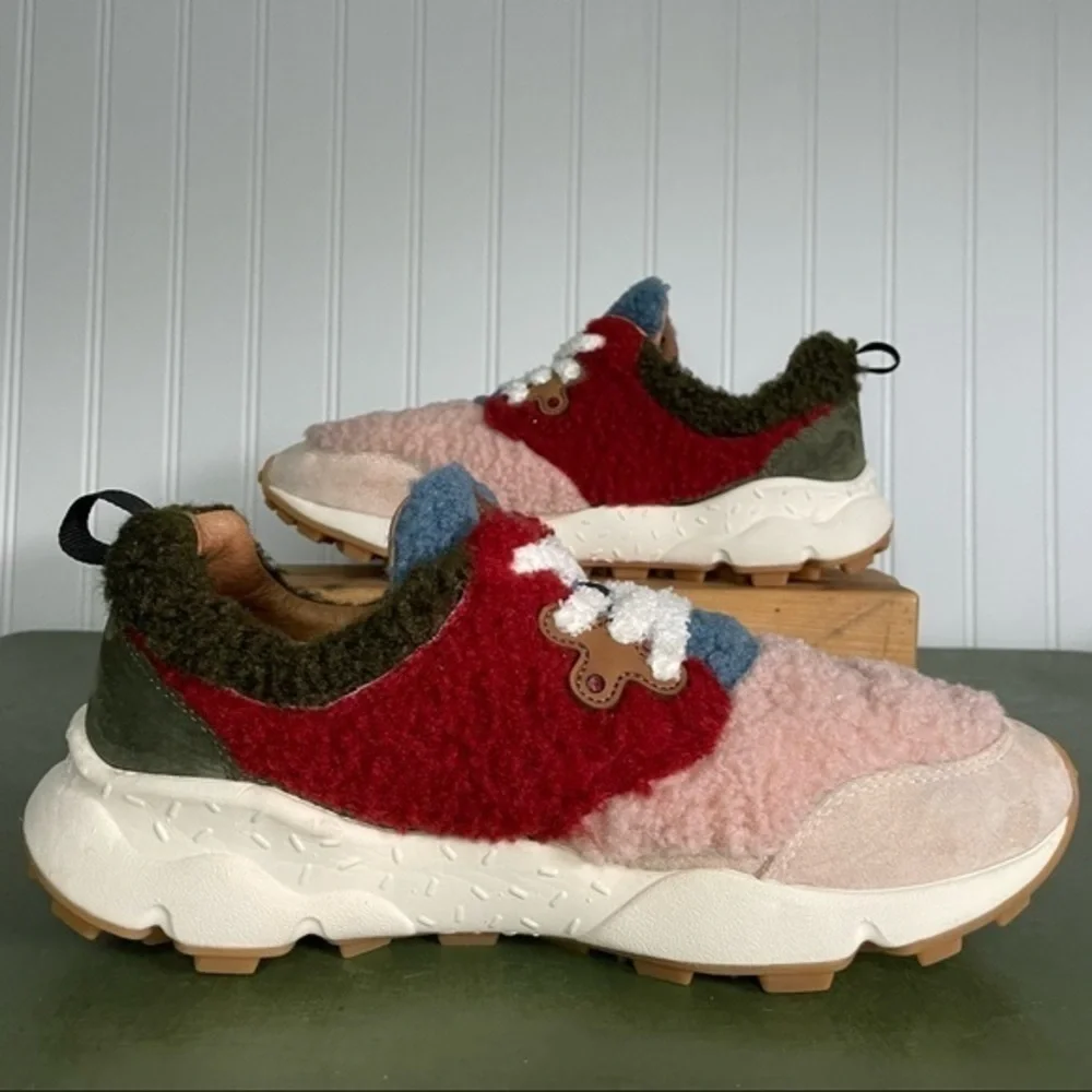 Flower Mountain PAMPAS Teddy Sneakers in Pink Bordeaux NWOT